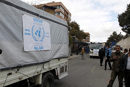 a convoy of UNRWA aid trucks