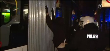 Polizei und Demonstranten mit Klobürste in Hamburg