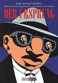 buchcover der Ursprung von Marc-Antoine Mathieu - mann, in dessen brille spiegelt er sich