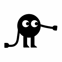 Logo von Socialspiel: Ein runder, schwarzer Smiley mit Beinen und Armen mit Stecker-Händen.