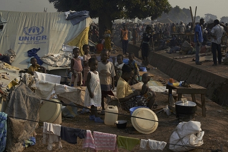 Displaced people at the international airport in Bangui, the Central African Republic. 