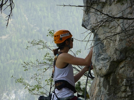 Climbing up at Via Ferrata in Ramsau