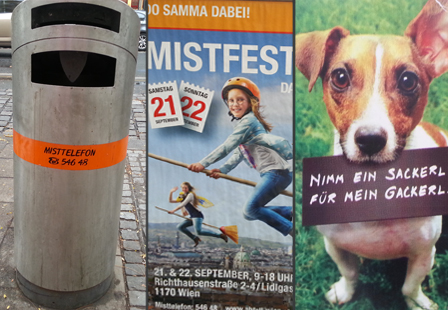 Mistkübel, Plakat für Mistfest, Plakat "Nimm ein Sackerl für mein Gackerl"