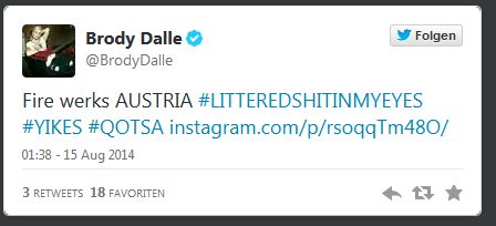 © Twitter BrodyDalle
Fire werks AUSTRIA #LITTEREDSHITINMYEYES #YIKES #QOTSA http://instagram.com/p/rsoqqTm48O/
