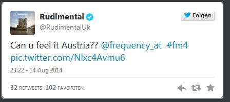 © Twitter Rudimental
Can u feel it Austria?? @frequency_at #fm4 pic.twitter.com/Nlxc4Avmu6