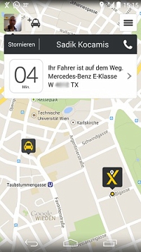 Screenshot einer Taxi App