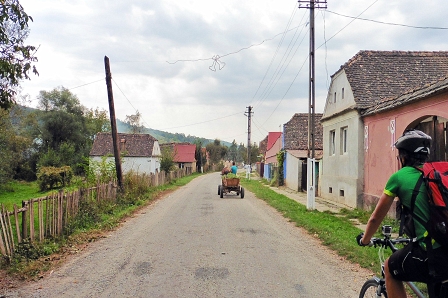 Mircea cycling through a Saxon village