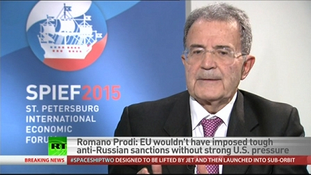 Screenshot von Russian Television mit Romano Prodi