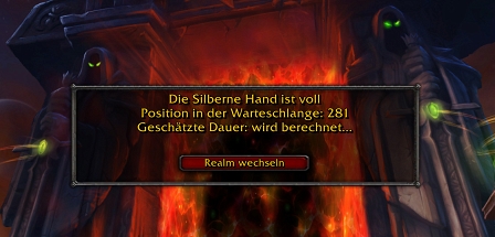 Startscreen mit Warteschlange bei World of Warcraft.