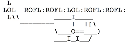 Der sogenannte "ROFLcopter", eine aus Buchstaben und Zeichen bestehende Darstellung eines Helikopters.