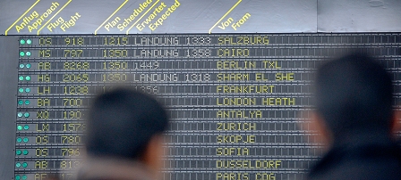 Tafel ankommender Flugzeuge in Wien