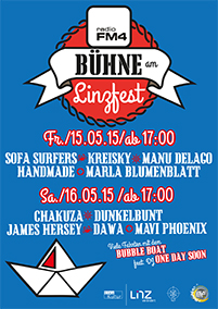 Plakat zur FM4 Bühne am Linzfest 2015