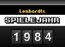 Cover von "Lenhardts Spielejahr 1984": Titel in bunter und schwarz/weißer Pixelschrift. Die Jahreszahl ist in Form eines Umblätterkalenders gehalten.