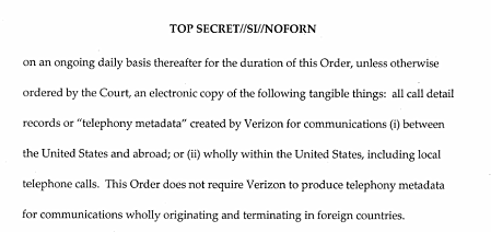 Der Passage zum Abgriff von "tangible things" bei Verizon