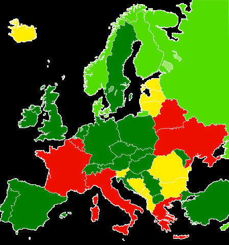 In allen rot markierten Staaten sind Fotografen bei Außenaufnahmen starlk eingeschränkt. Wier man sieht, ist das nur in Belgien, Frankreich, Griechenland und Italien der fall 