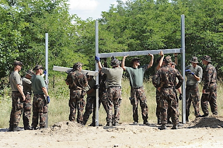 The Hungarian Defence Force erect a part of a the 150-meter long sample section of the so-called temporary border closure at the Hungarian-Serbian border, Hungary, 15 July 2015