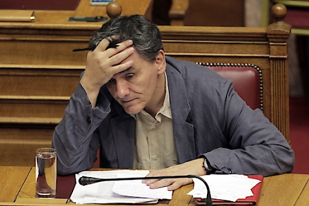 Greek Finance Minister Euclid Tsakalotos in the Greek parliament's plenum, in Athens, Greece, 15 July 2015. 