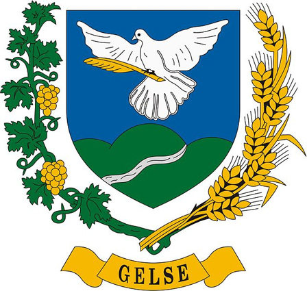 The official coat of arms or flag of a Hungarian city Gelse