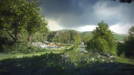 Screenshot aus "Everybody's Gone To The Rapture": ein kleiner Ort mit viel Wiese und Pflanzen.