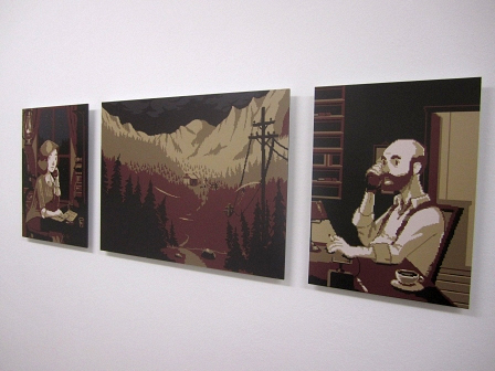 Ein Triptychon bei der Vernissage "Vienna Video Game Aesthetics".