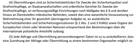 Ausriss aus dem Gesetztestext zur Datenweitergabe an "ausländische Sicherheitsbehörden und Sicherheitsorganisationen" .