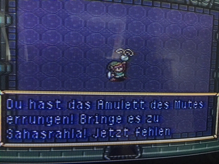 "Zelda"-Screenshot: "Du hast das Amulett des Mutes errungen! Bringe es zu Sahasrahia! Jetzt fehlen ..."