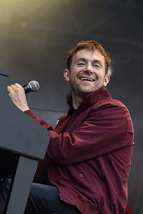 English musician Damon Albarn performs with The Tony Allen Review during a concert at the 24 th annual Les Vieilles Charrues Festival in Carhaix