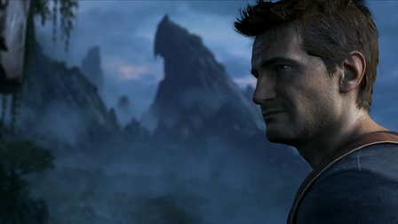 Nathan Drake vor dunklem Hintergrund