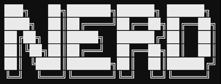 Das Wort "Nerd" in schwarz und weiß stilisiert.