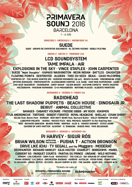 Primavera Sound Festival Lineup 2016