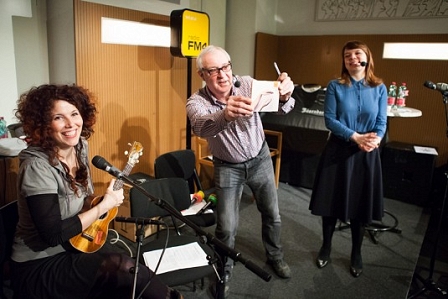 Stuart Freeman and mira lu Kovacs and alex augustin at the morningshow breakfast club